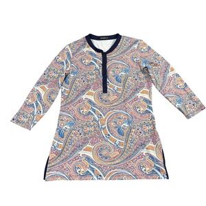 J.McLaughlin Biscayne Henley Tunic Top Women Size Medium Boho Stretch Coastal